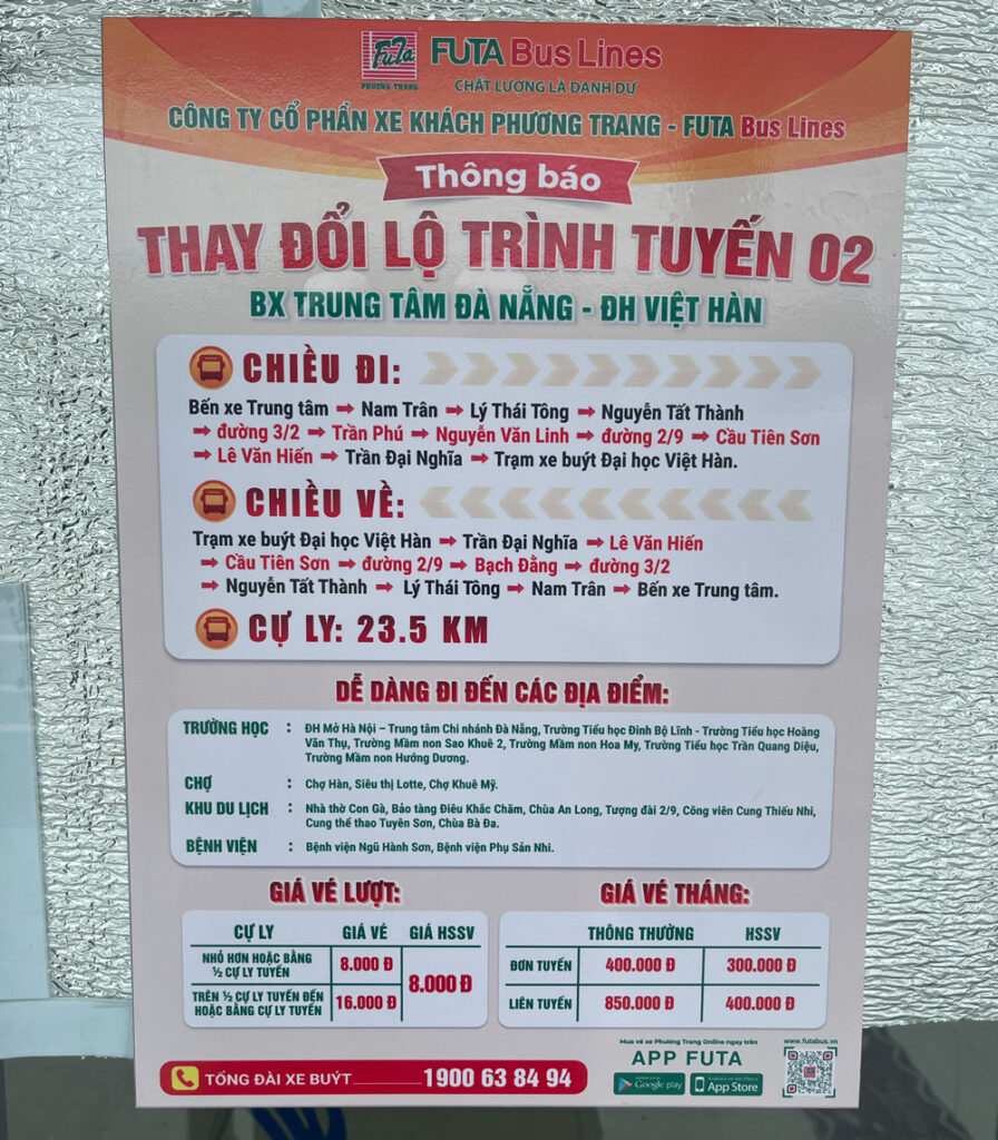 prix bus local danang